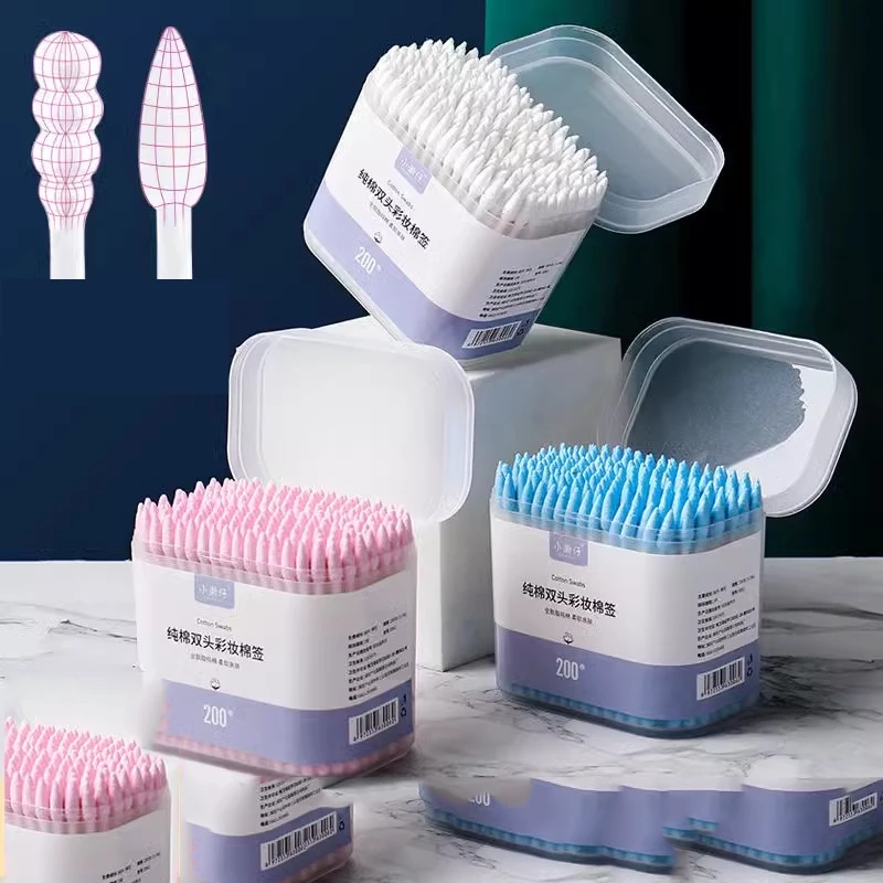 Hộp 200 bông ngoáy tai, tăm bông lấy ráy tai, vệ sinh tai thiết kế 2 đầu tiện lợi, chất liệu mềm mịn an toàn khi sử dụng