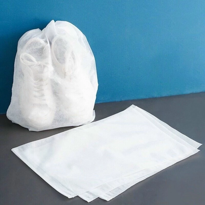 Set 50 Túi đựng giày, quần áo bằng vải không dệt đa năng, túi bảo quản giày có dây rút (Trắng)
