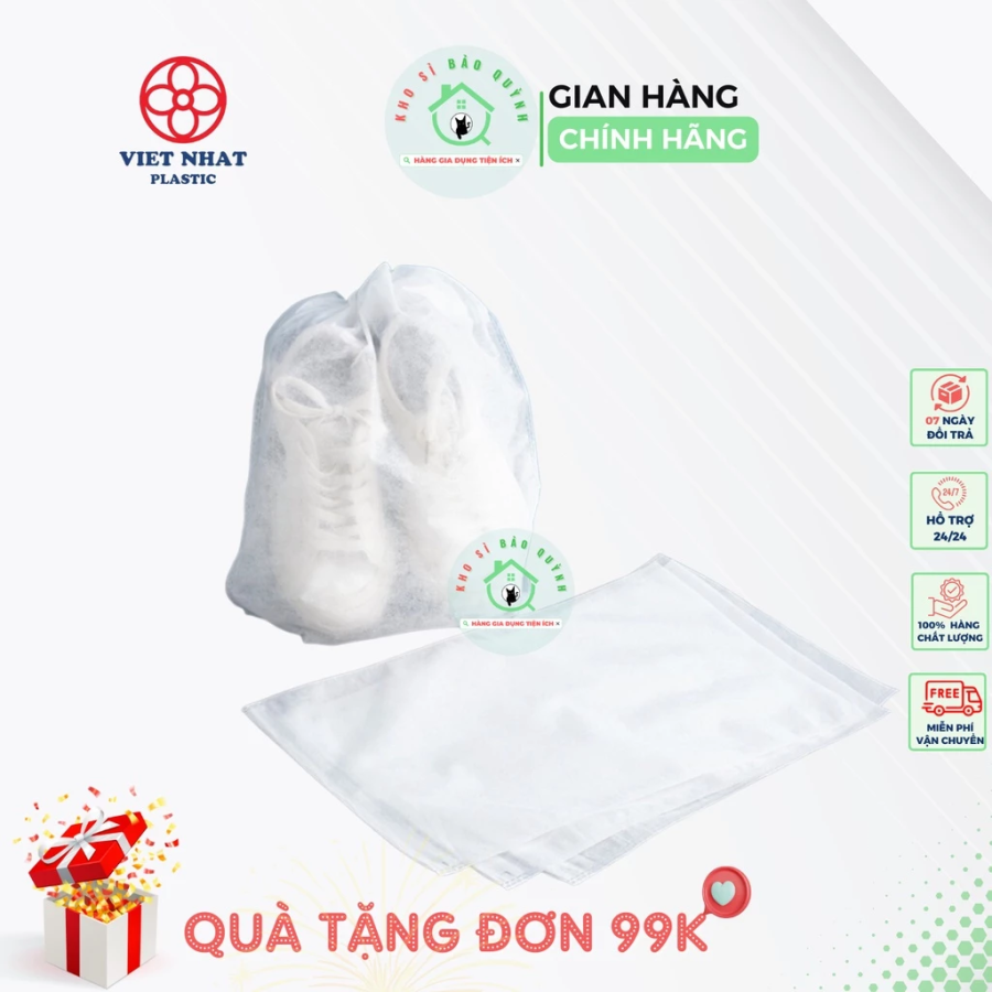 Set 50 Túi đựng giày, quần áo bằng vải không dệt đa năng, túi bảo quản giày có dây rút (Trắng)